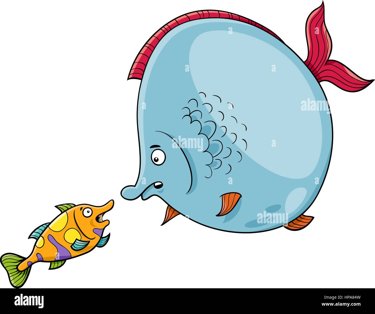 Illustrazione del fumetto di grossi pesci e pesci piccoli animali parlando di caratteri Illustrazione Vettoriale