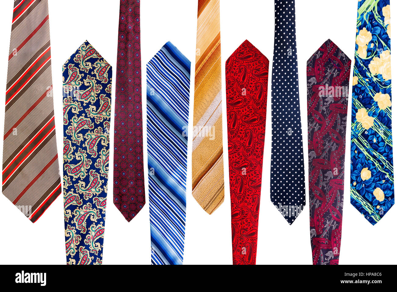 Collezione di cravatte vintage isolati su sfondo bianco Foto Stock