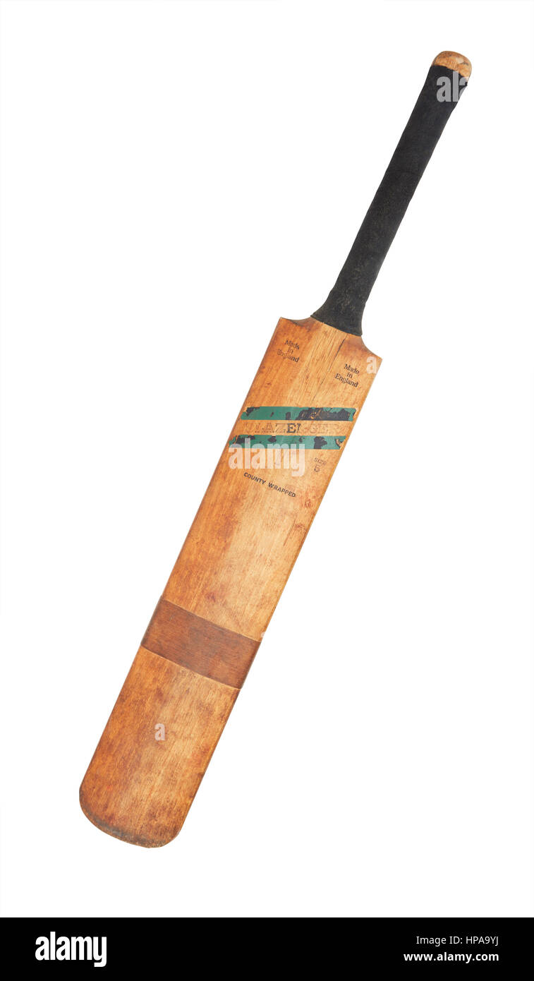 Vintage Slazenger cricket bat su sfondo bianco Foto Stock