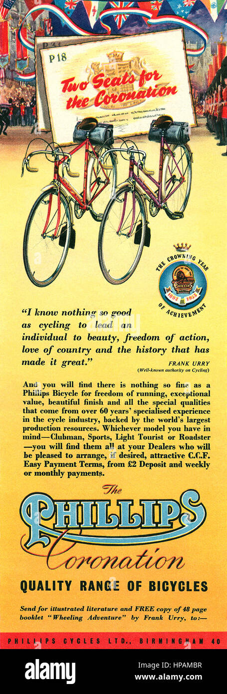 1953 British pubblicità per biciclette Phillips. Foto Stock