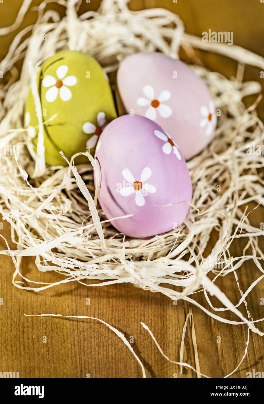 Bunte ostereier osternest im Foto Stock