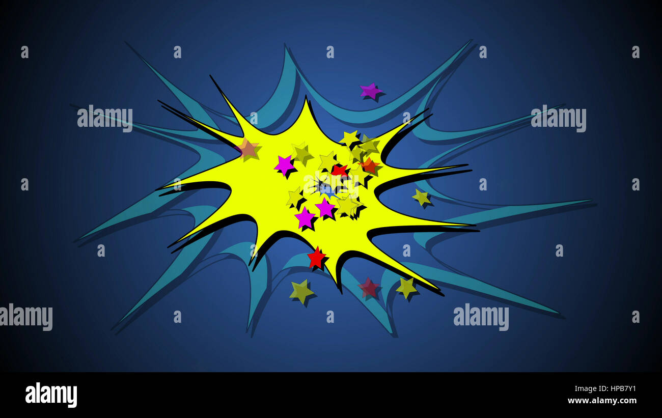 3D fumetto illustrazione esplosione elementi del braccio al buio su un sfondo blu Foto Stock