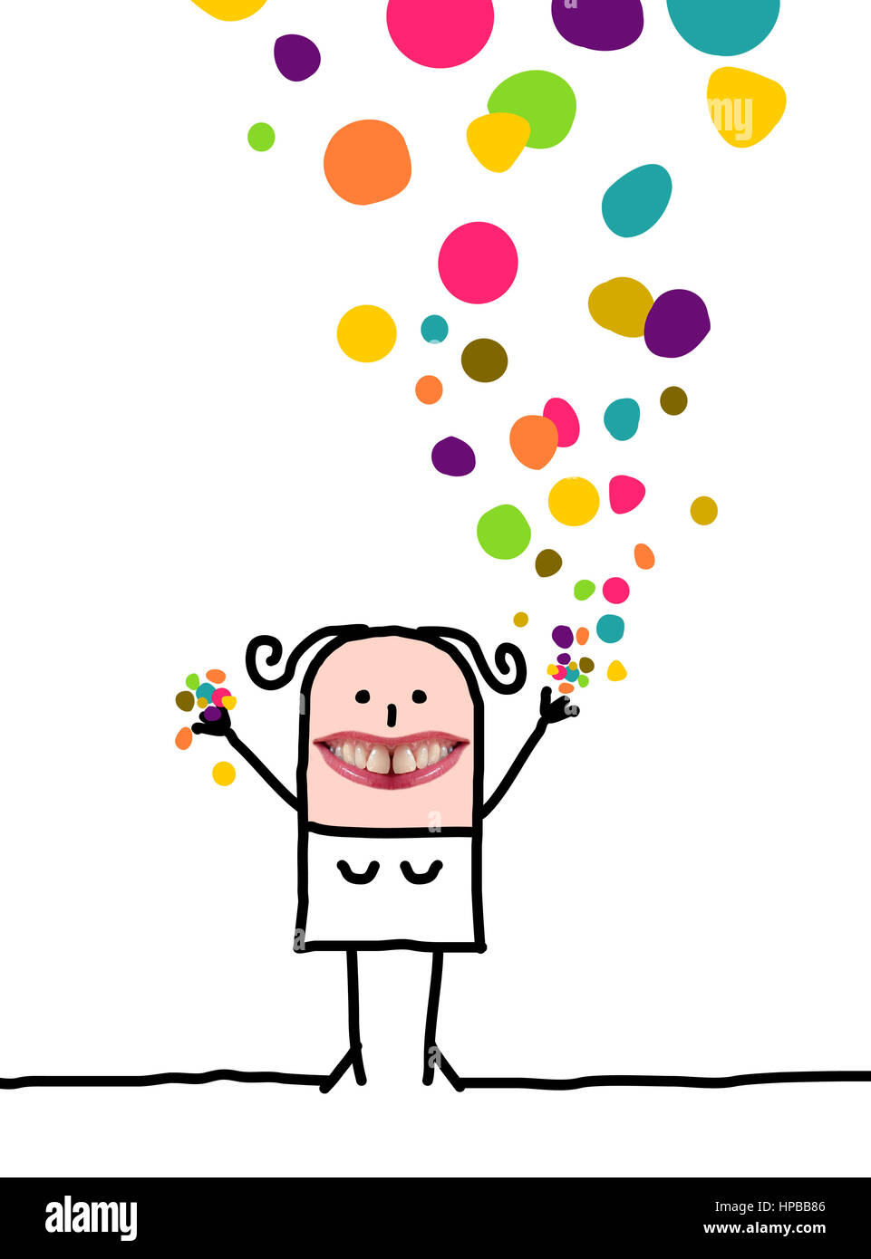 Cartoon di persone - donna felice con i confetti Foto Stock
