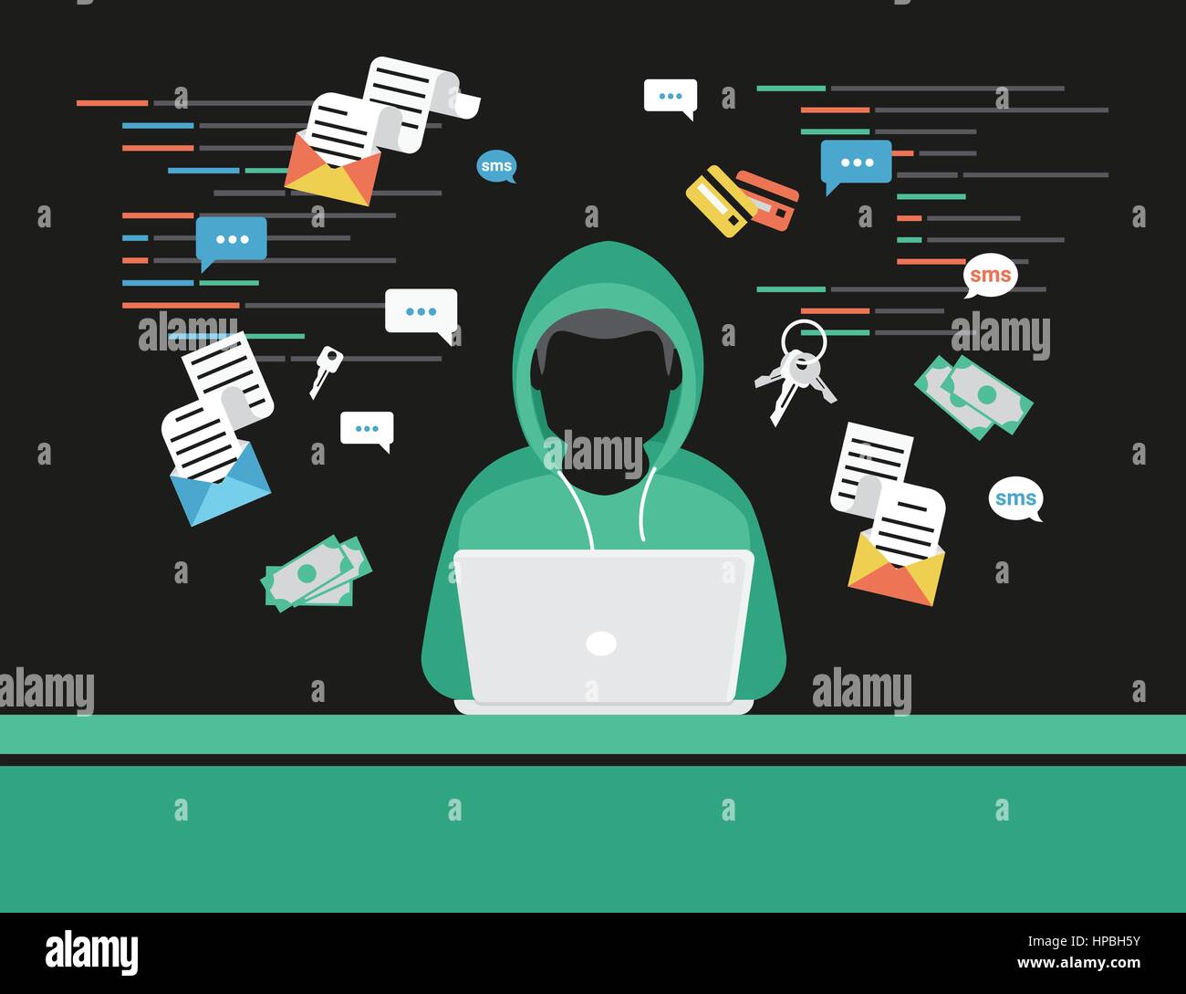 Ladro o hacker è rubare password di accesso delle reti sociali conto Illustrazione Vettoriale