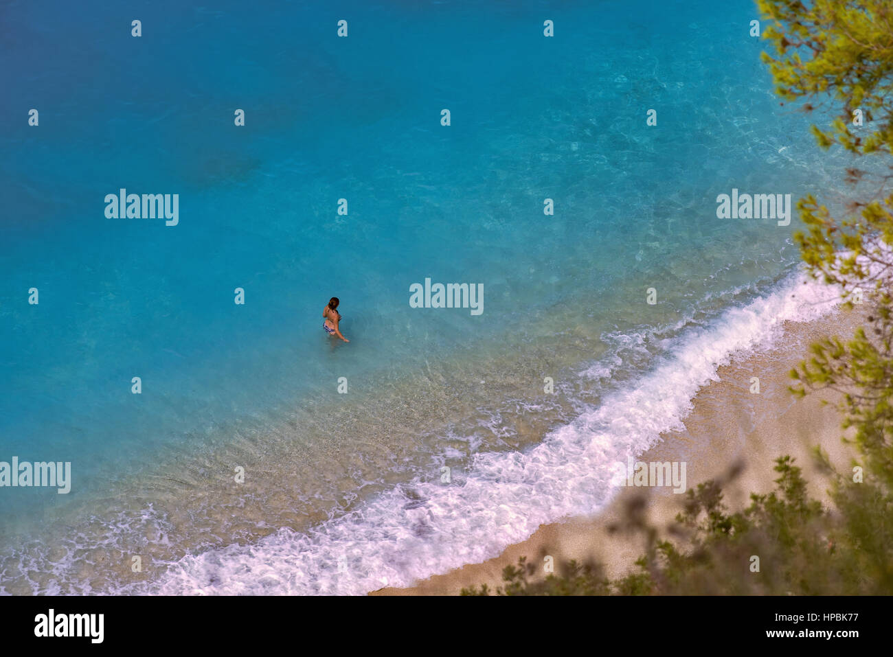 Chiudere la vista alla spiaggia egremnoi nel soutth western di Lefkada isola, mare Ionio, Grecia Foto Stock