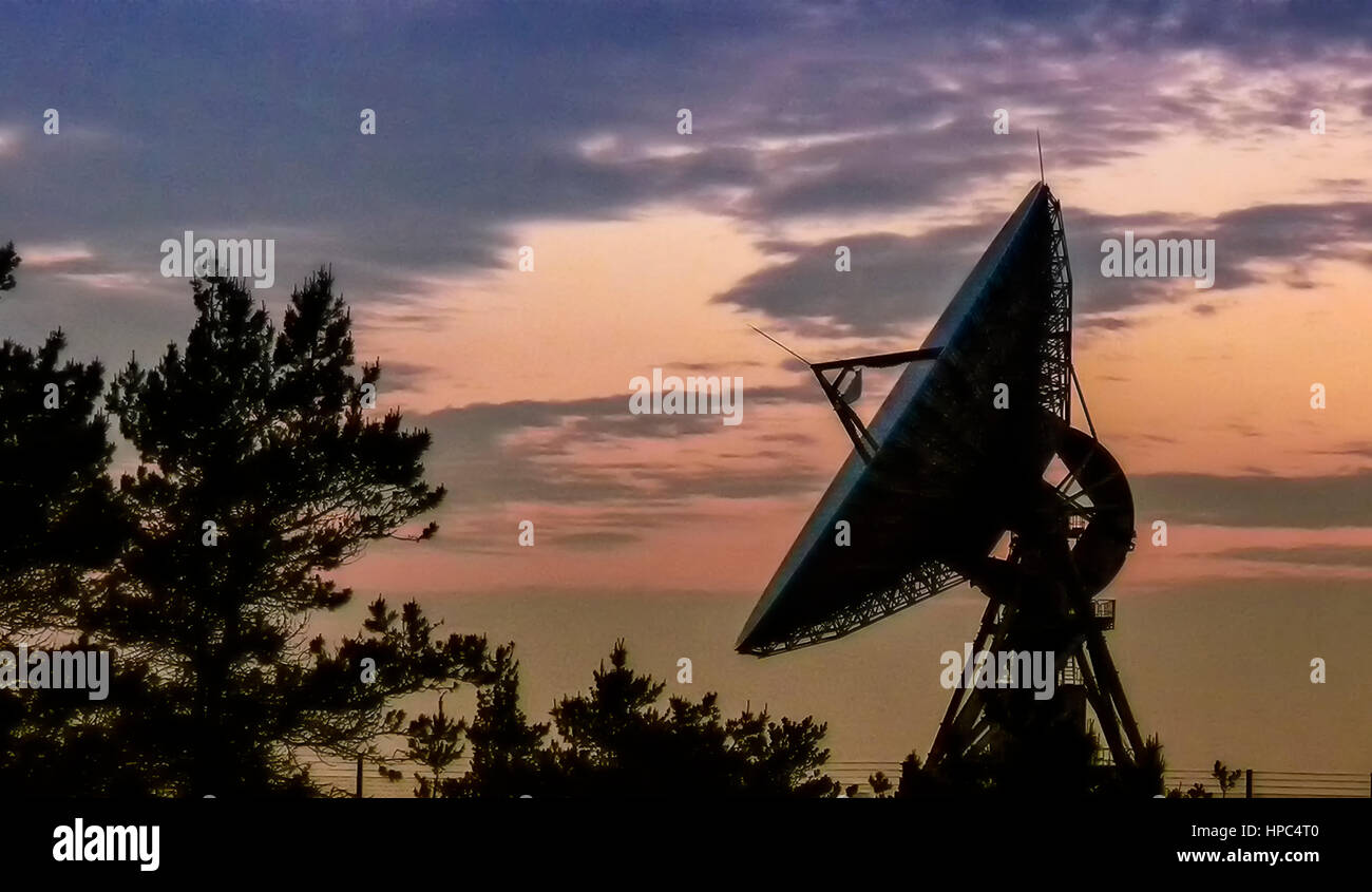 Goonhilly satellite Earth Station, Goonhilly Cornwall uk, Goonhilly satellite Earth Station è un grande sito di radiocomunicazione situato su Goonhilly Downs vicino Helston sulla penisola di Lizard in Cornovaglia, spazio Cornovaglia, arthur satellite dish Foto Stock