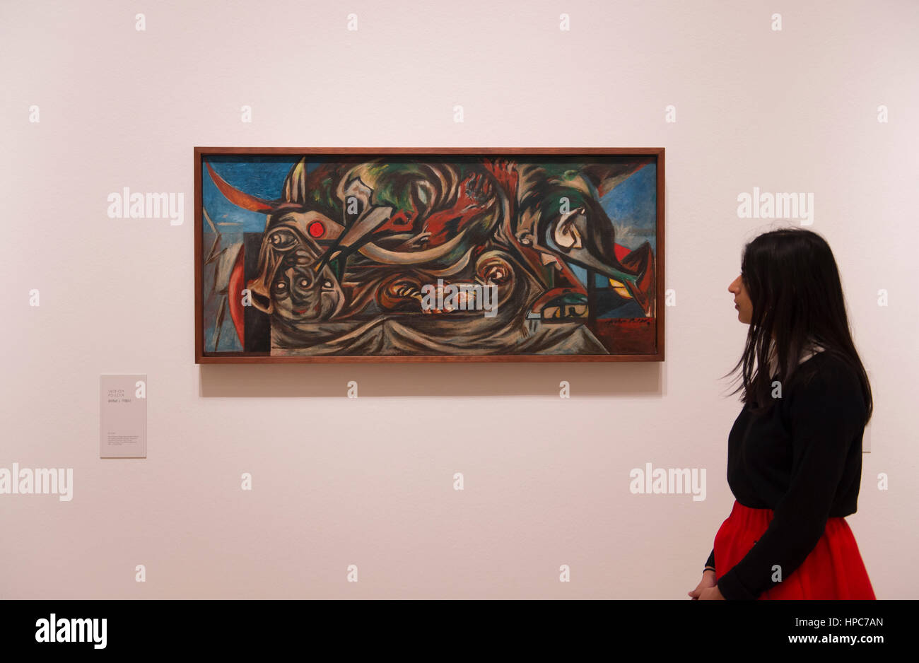 Royal Academy di Londra, Regno Unito. Il 21 febbraio, 2017. America dopo la caduta: Pittura negli anni trenta, una mostra chronicling la turbolenza economica e il clima politico che domina la decade dopo il crollo di Wall Street del 1929. Foto: Untitled, c.1938-41. Jackson Pollock. L'Art Institute of Chicago, le principali acquisizioni Centennial Fund, station wagon di Florene può Schoenborn. © La Fondazione Pollock-Krasner ARS, NY e DAC, Londra 2016. Credito: Malcolm Park editoriale/Alamy Live News Foto Stock