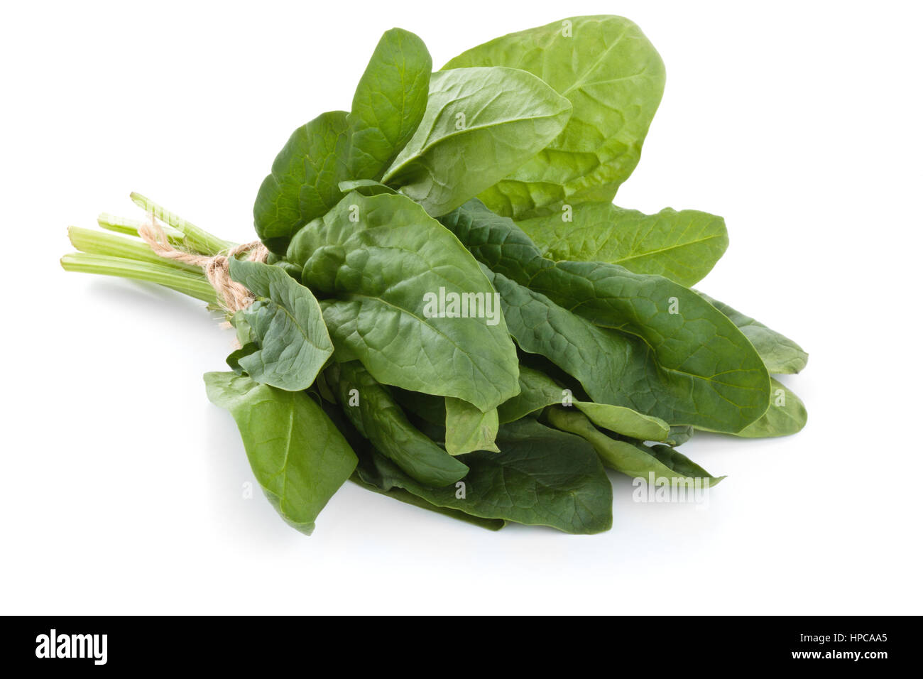 Banco di spinaci freschi foglie. Isolato su sfondo bianco. Foto Stock