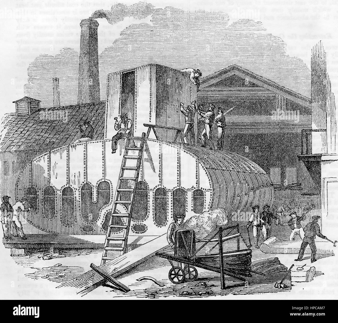 I rivetti di montaggio di una caldaia a vapore in una fabbrica nelle Midlands inglese circa 1857. Foto Stock