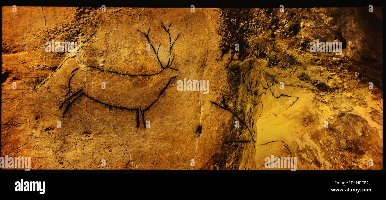 I dipinti rupestri del Monte Castillo complesso di grotte, Puente Viesgo Cantabria, Spagna. Foto Stock