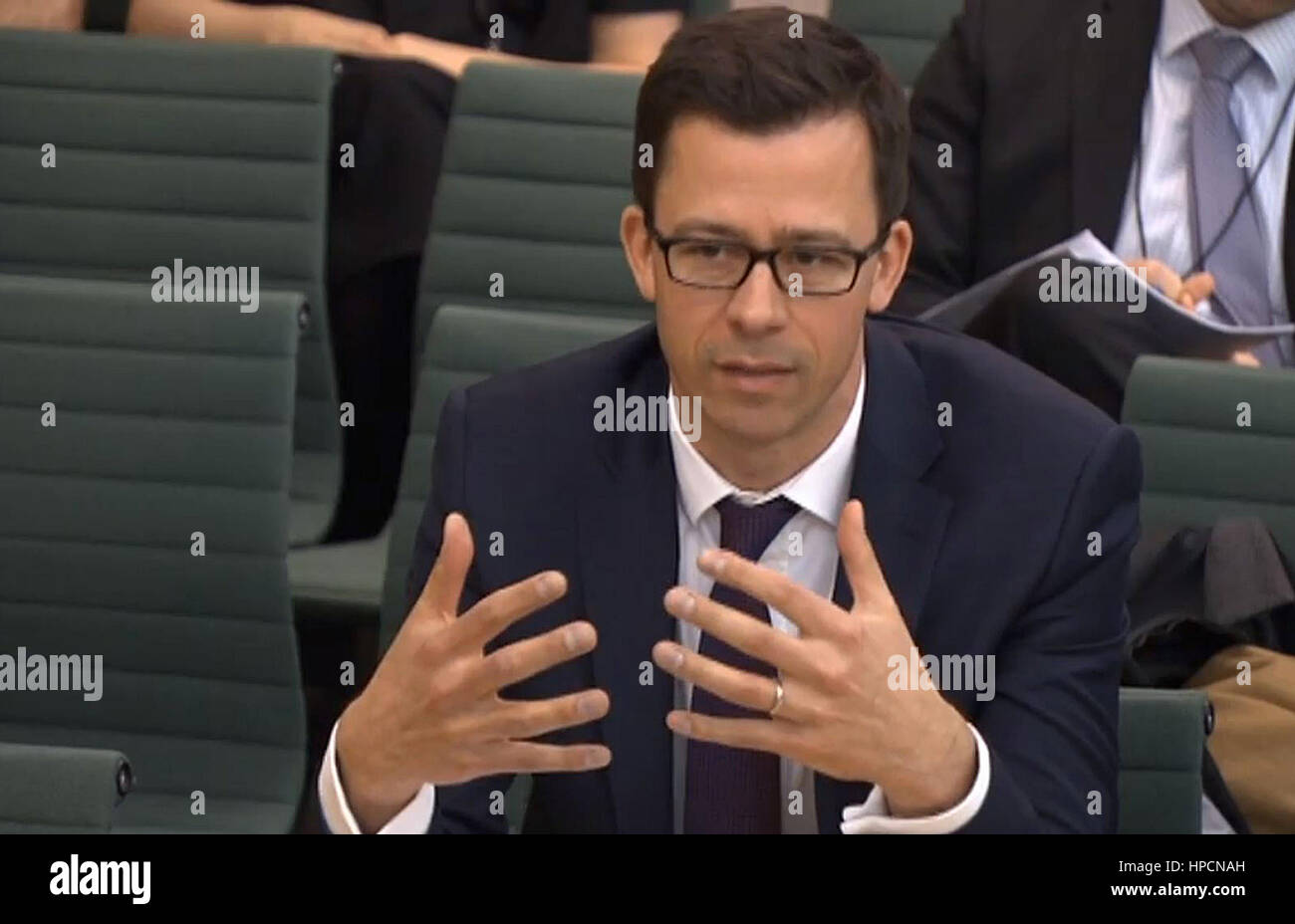 Membro del Comitato di politica monetaria della Banca di Inghilterra Dr Gertjan Vlieghe dà evidenza al Tesoro Comitato Ristretto alla Camera dei Comuni di Londra. Foto Stock