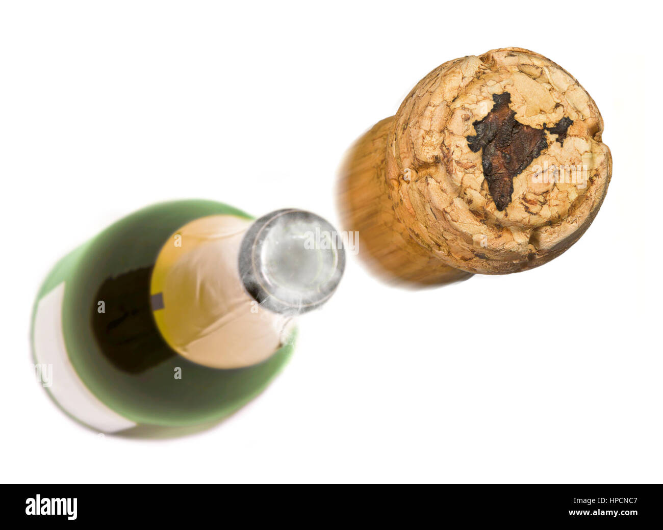 Tappo dello Champagne con la forma di India bruciato in e una bottiglia di champagne nel retro.(serie) Foto Stock