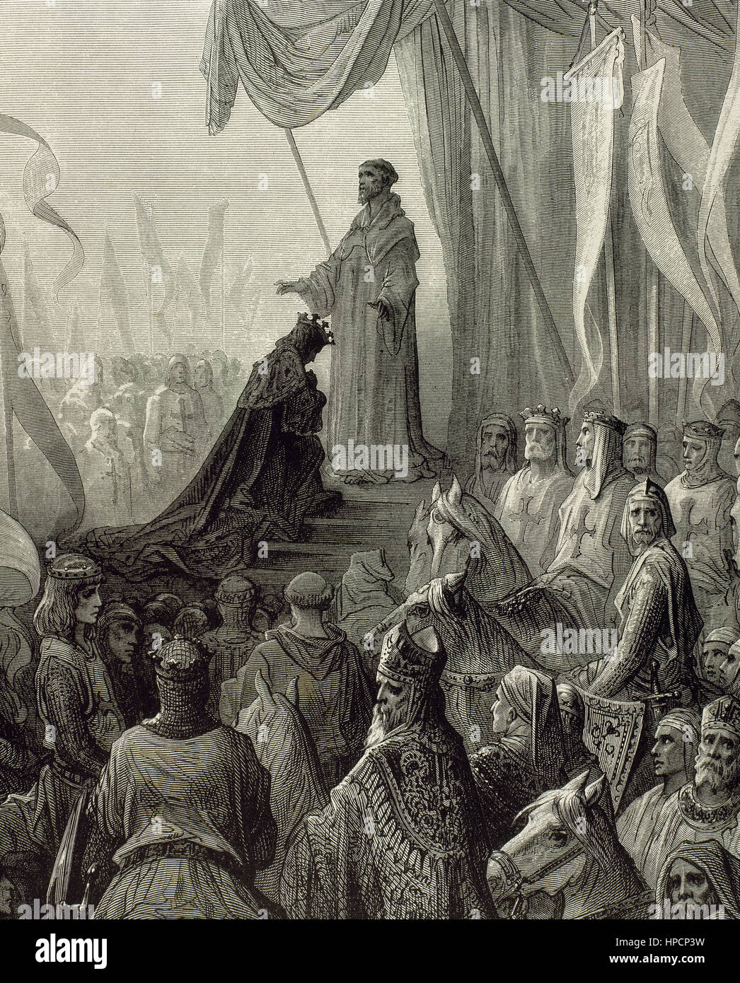 Prima Crociata (1096-1099). Crociati ricevere la benedizione dopo la conquista della cittadella di Mosul, 28 giugno 1098. Incisione di Gustave Dore (1832-1883). Foto Stock