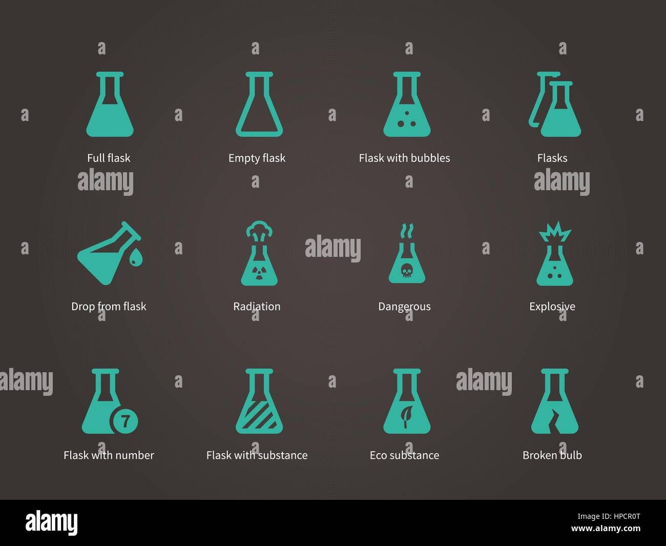 Vetro da laboratorio e pallone set di icone. Illustrazione Vettoriale