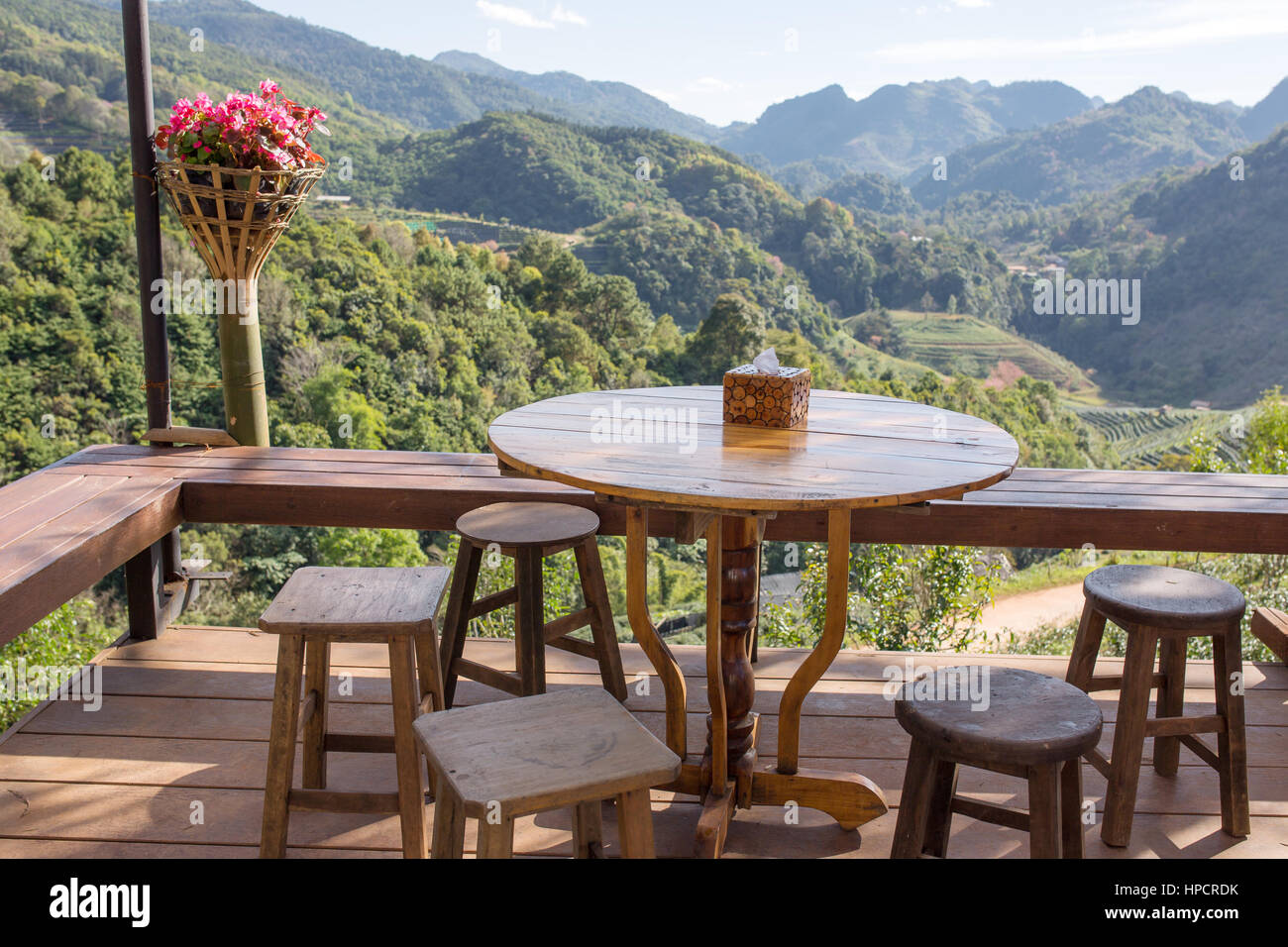 Cafe in Doi Angkhang regione con una bella vista della montagna, Thailandia del Nord Foto Stock