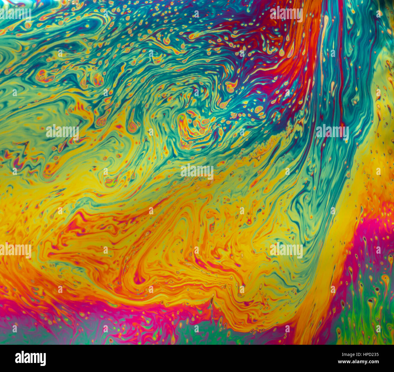 Psichedelia configurazioni formate sulla superficie di bolle di sapone Foto Stock