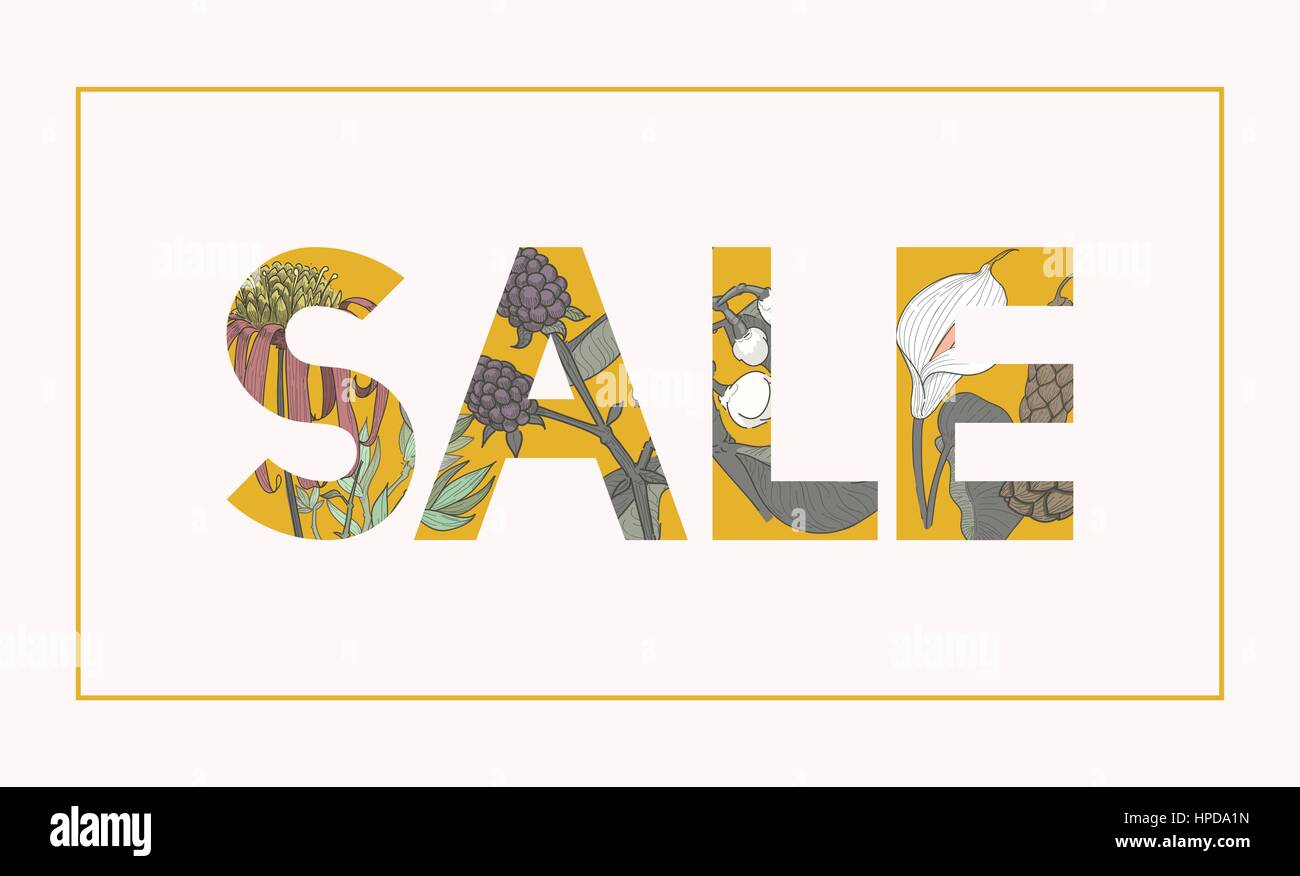 Vendita parola con motivo floreale design Illustrazione Vettoriale