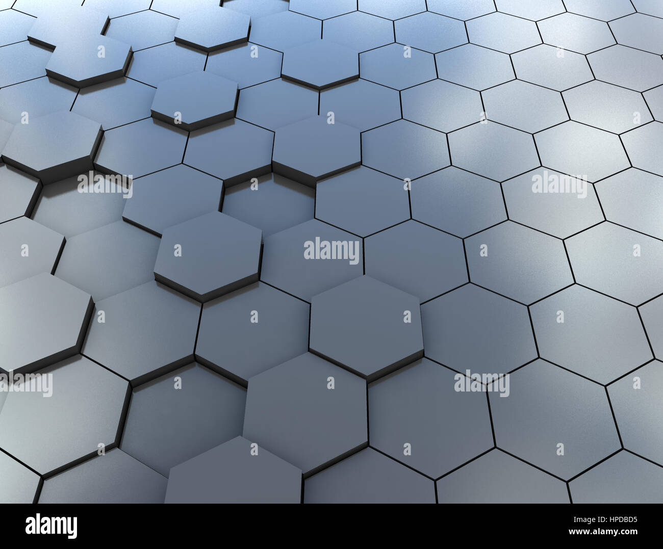 Abstract il rendering 3d della superficie futuristico con esagoni. Blue sci-fi sfondo. Foto Stock