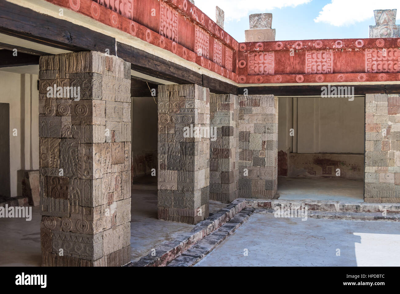 Palazzo di Quetzalpapalotl vicino la Piramide della Luna in San Juan Teotihuacan, vicino a Città del Messico in Messico. Foto Stock