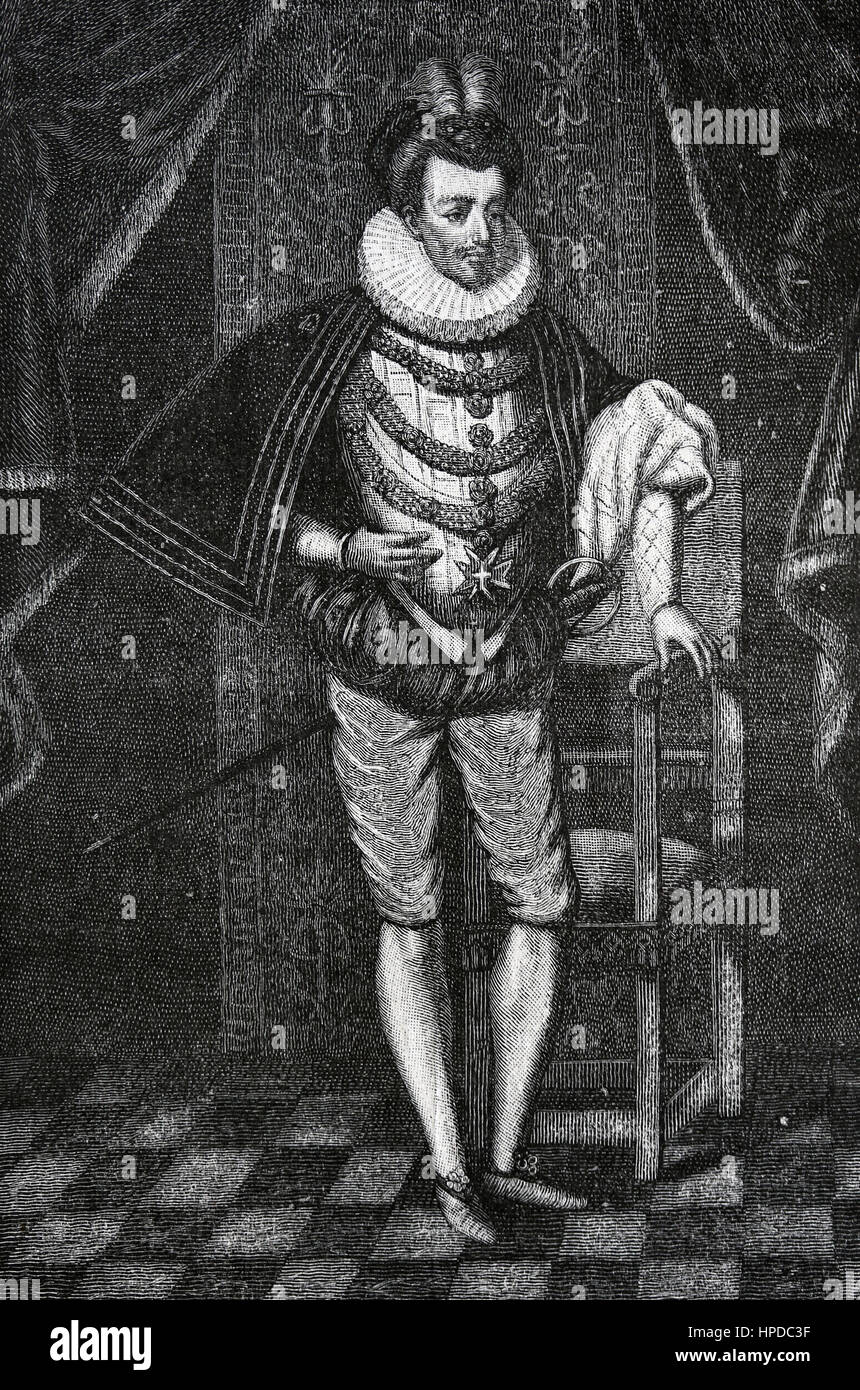 Enrico III di Francia (1551-1589). Monarca di Francia, Polonia e granduca di Lituania. Ritratto. Incisione del XIX secolo. Foto Stock