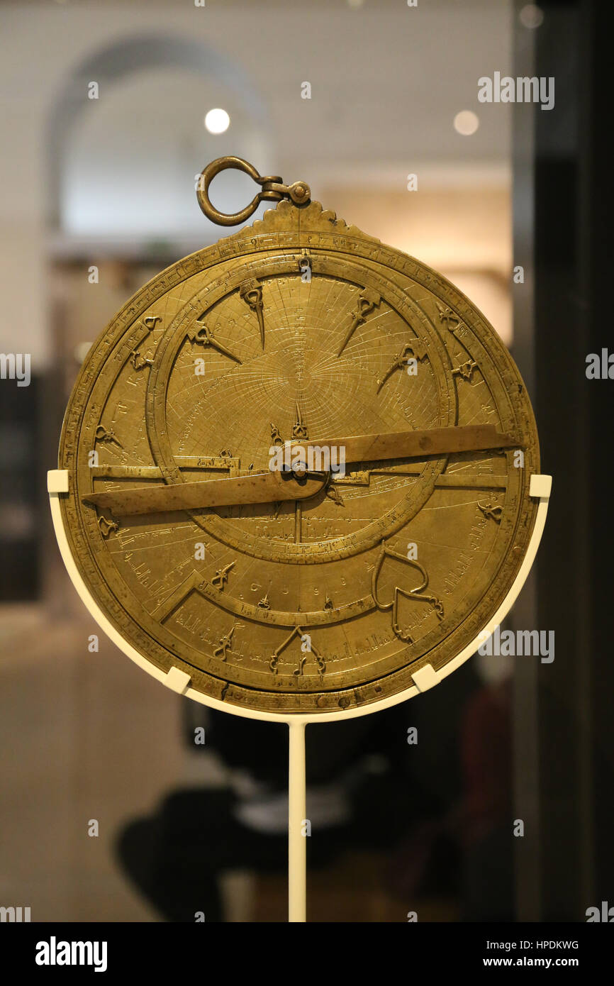 Al Andalus, Spagna. Astrolabio. Ibrahim Ibn Sa'id AL-Shali. Ottone. 1067. Workshop di Toledo. Museo Archeologico Nazionale di Madrid. Spagna. Foto Stock