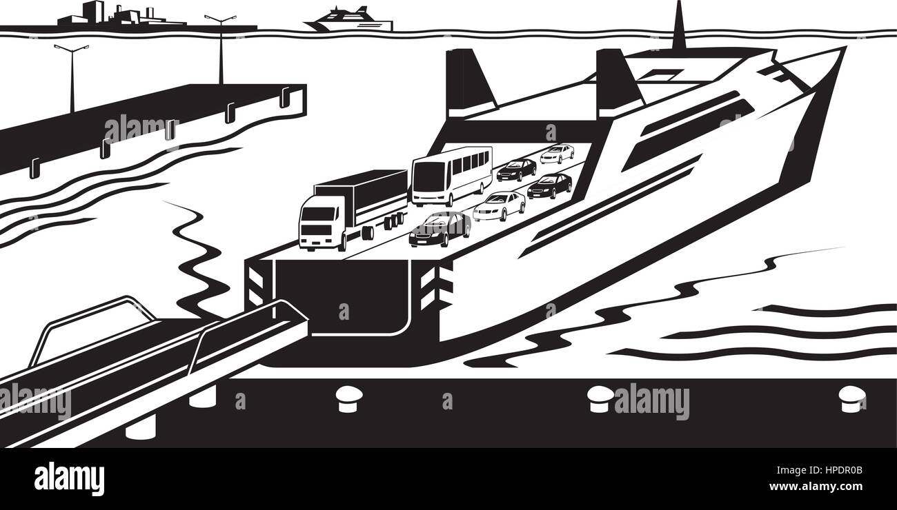 Traghetto barca ormeggiata nel porto - illustrazione vettoriale Illustrazione Vettoriale