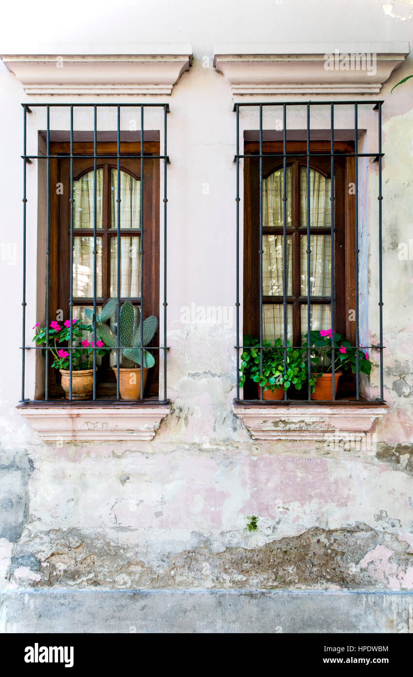 Windows di un tradizionale hause. Salta Argentina (2016). Questa immagine consente di acquisire il vecchio e ancora così vivo architettura coloniale della città capitale. Foto Stock