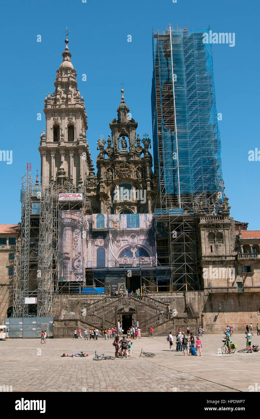 Ristorazione Le opere della cattedrale di Santiago de Compostela, La Coruña provincia, regione della Galizia, Spagna, Europa Foto Stock
