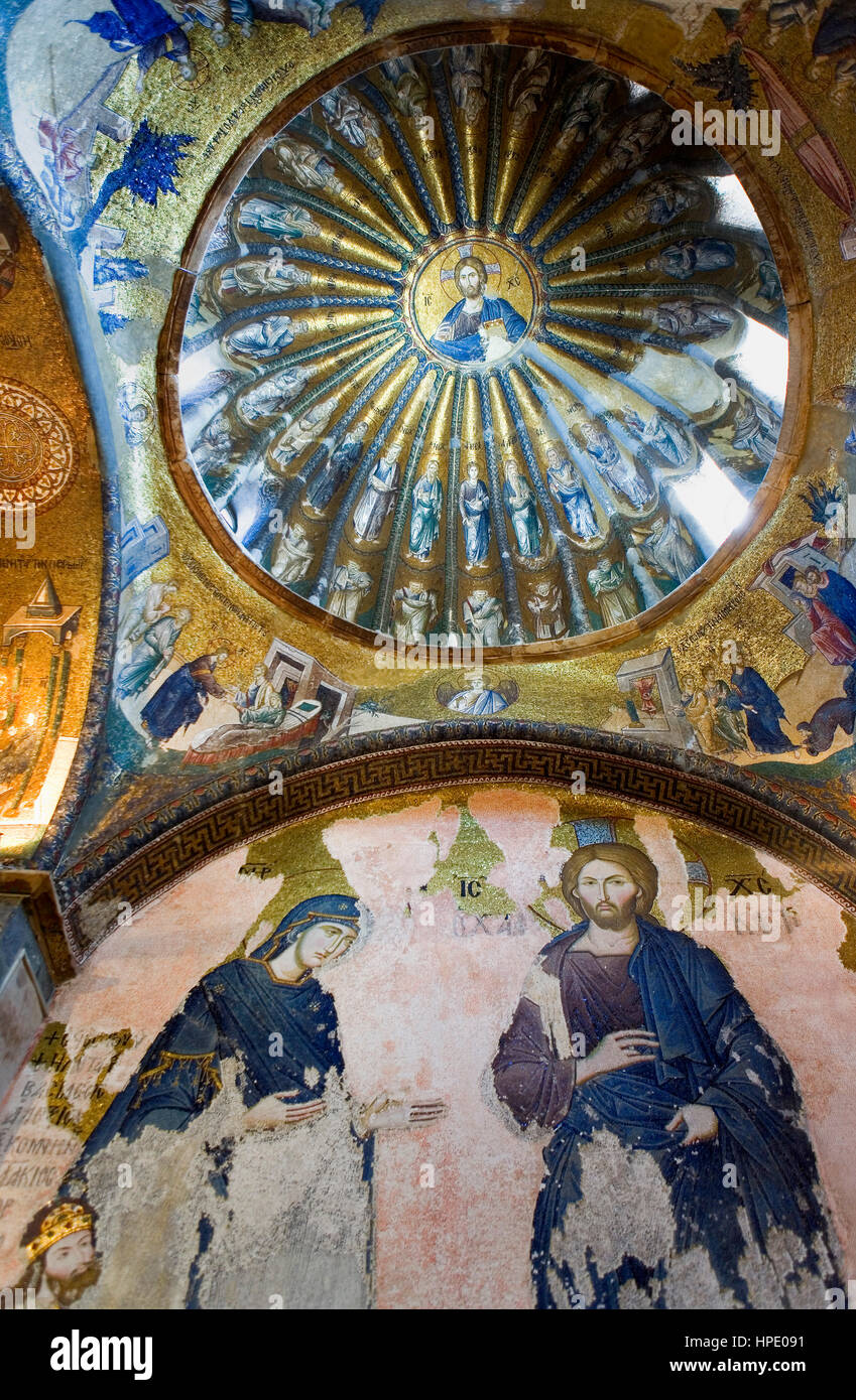 Mosaici bizantini, IV secolo in Kariye moschea e Museo (Chiesa di Chora). Nartece interno. Istanbul, Turchia Foto Stock