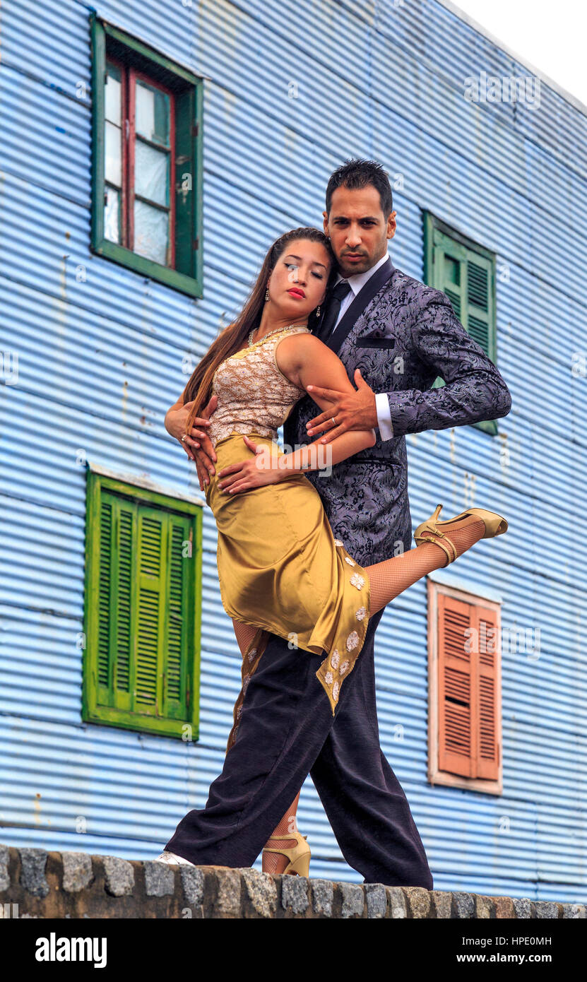 Ballerini di tango a Caminito. La Boca, Buenos Aires, Argentina Foto Stock