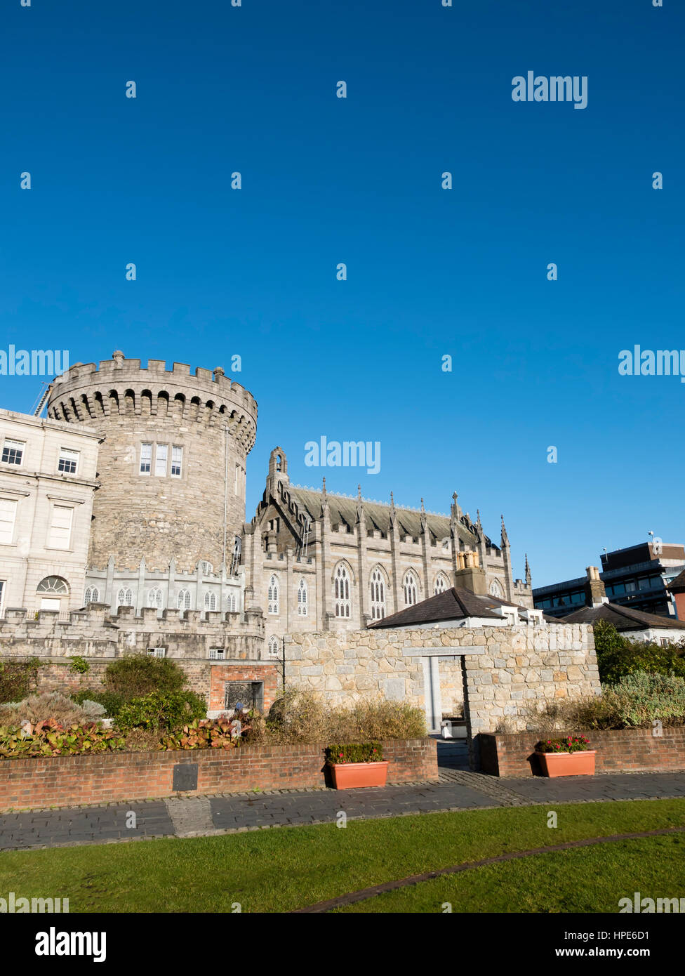 Il Castello di Dublino da giardini Dubhlinn, (giardini di Dublino), il Castello di Dublino, Dublino Repubblica di Irlanda. Foto Stock