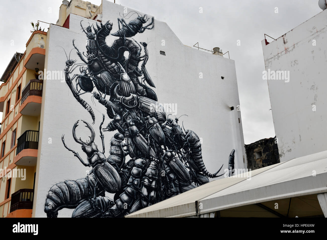 Una delle pareti in pittura murale projetc in Puerto de la Cruz Tenerife Spagna Foto Stock