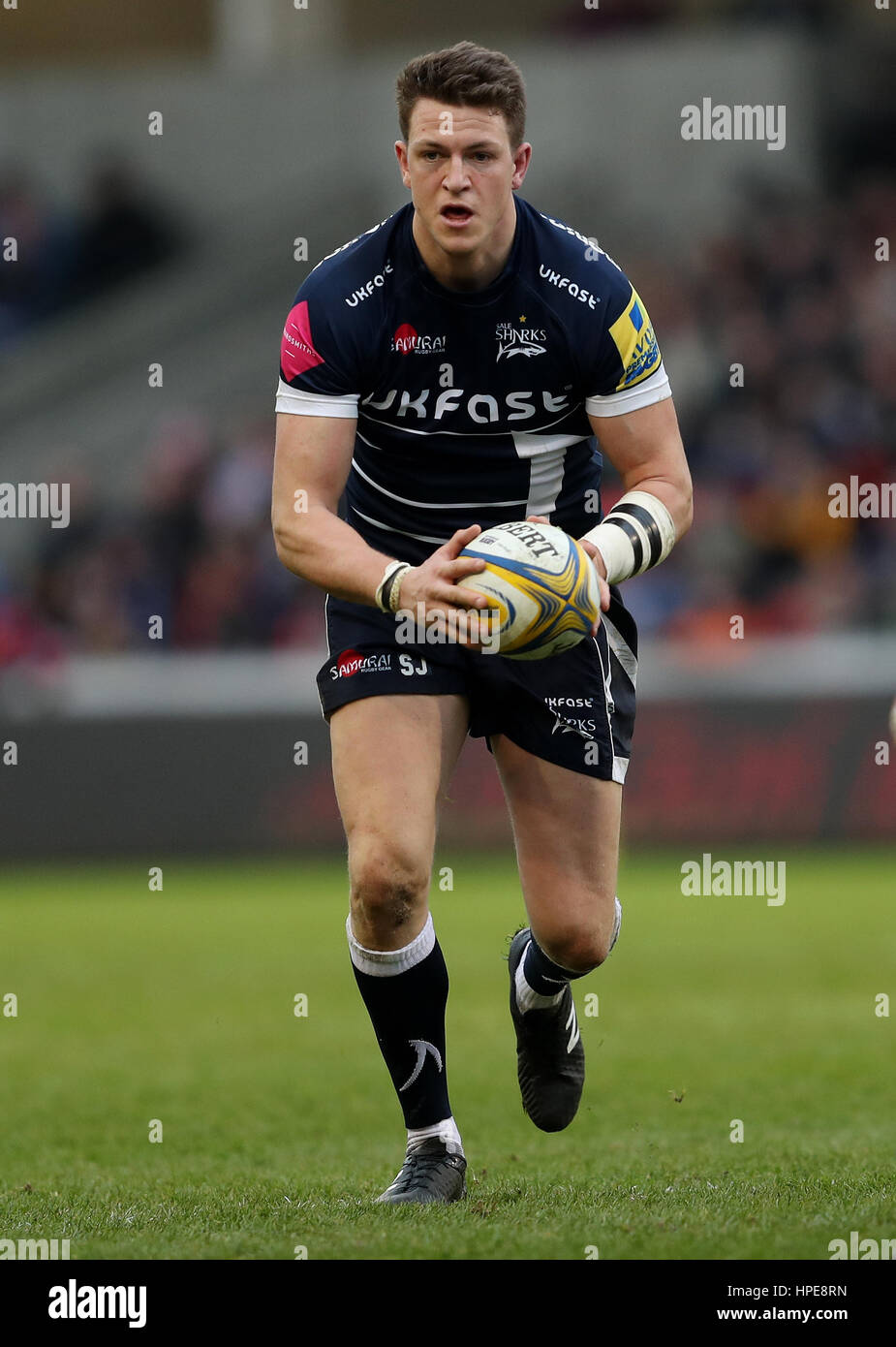 Vendita di Sam James durante la Aviva Premiership corrispondono all'AJ Bell Stadium, la vendita. Foto Stock