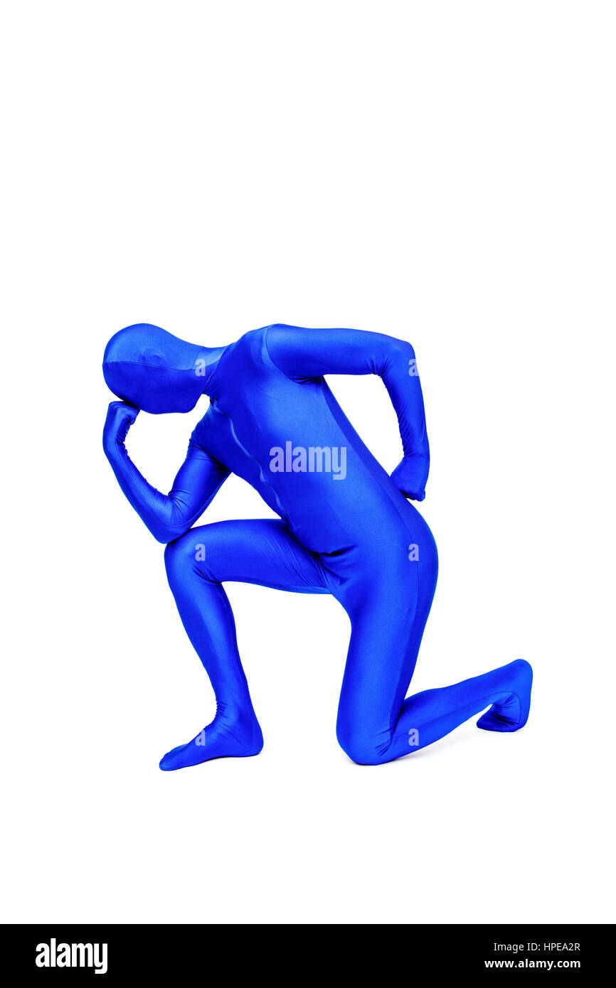 Misterioso uomo blu in morphsuit Foto Stock