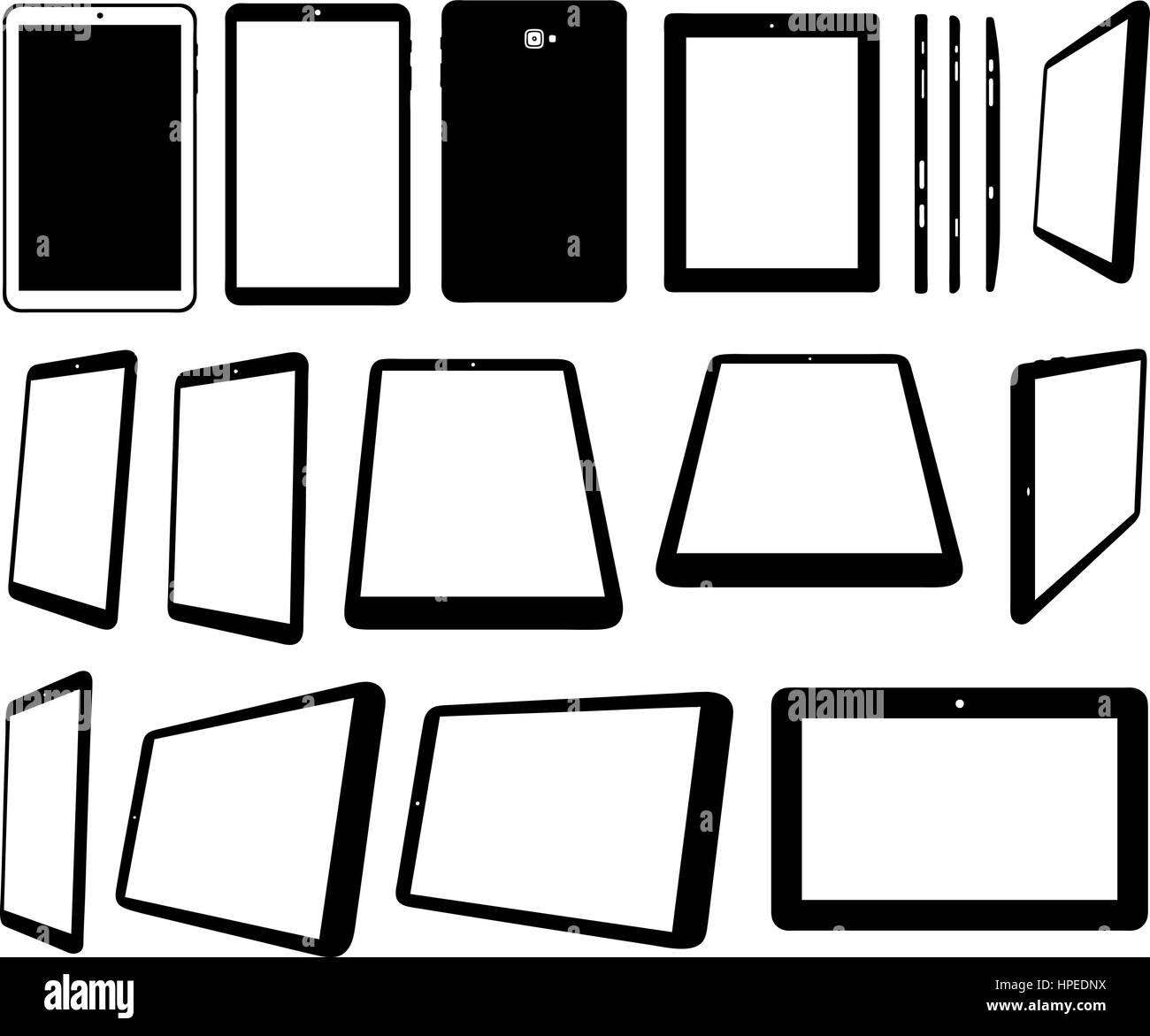 Set di diverse compresse computer isolato su bianco Illustrazione Vettoriale