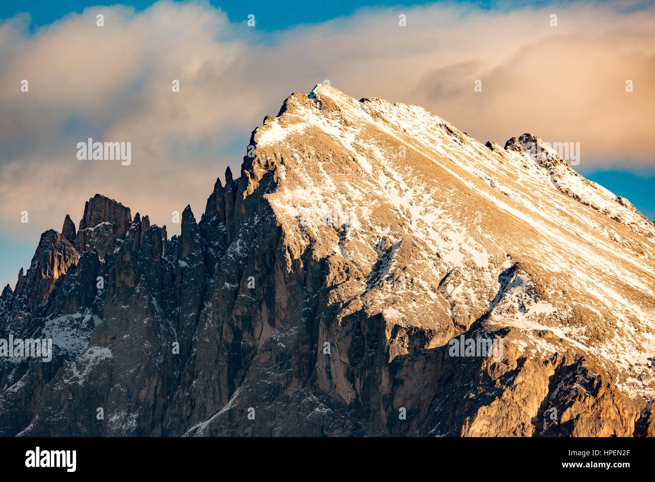 Siusi, Dolmites paesaggio delle Alpi, Trentino Alto Adige, Italia Foto Stock