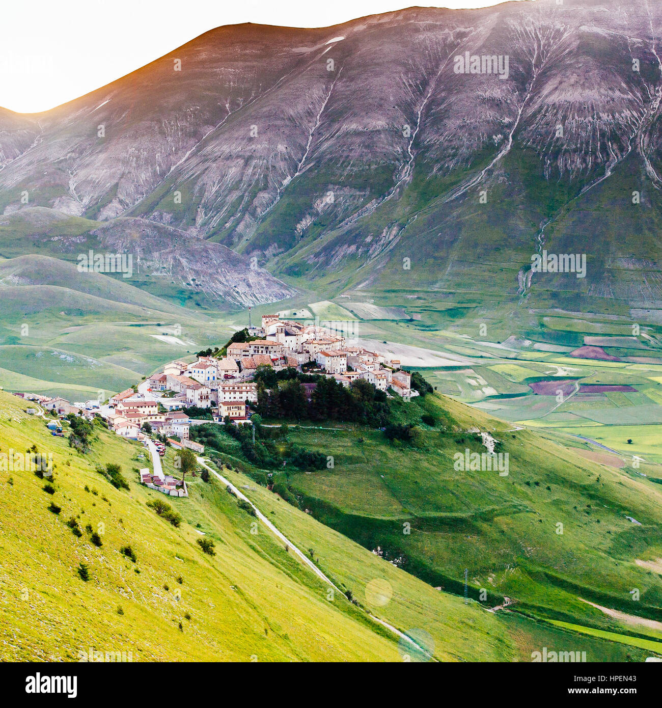 Piana Piccola, Castelluccio di Norcia in Umbria, Italia. panorama della valle Foto Stock