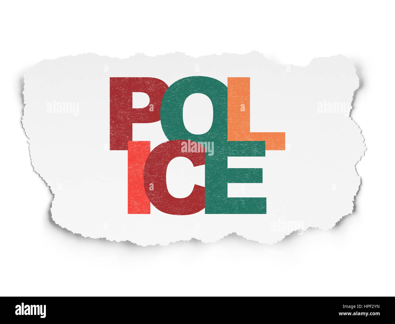 Il concetto di legge: Dipinto testo multicolore di polizia sulla carta strappata sfondo Foto Stock Il concetto di legge: Dipinto testo multicolore di polizia sulla carta strappata sfondo Foto Stock