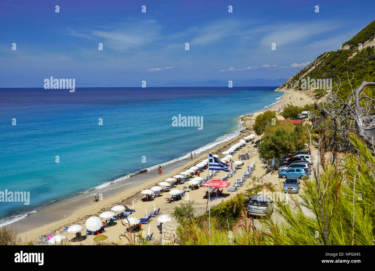 Tsoukalades spiaggia a Lefkada island, nella Ionia mare, Grecia Foto Stock
