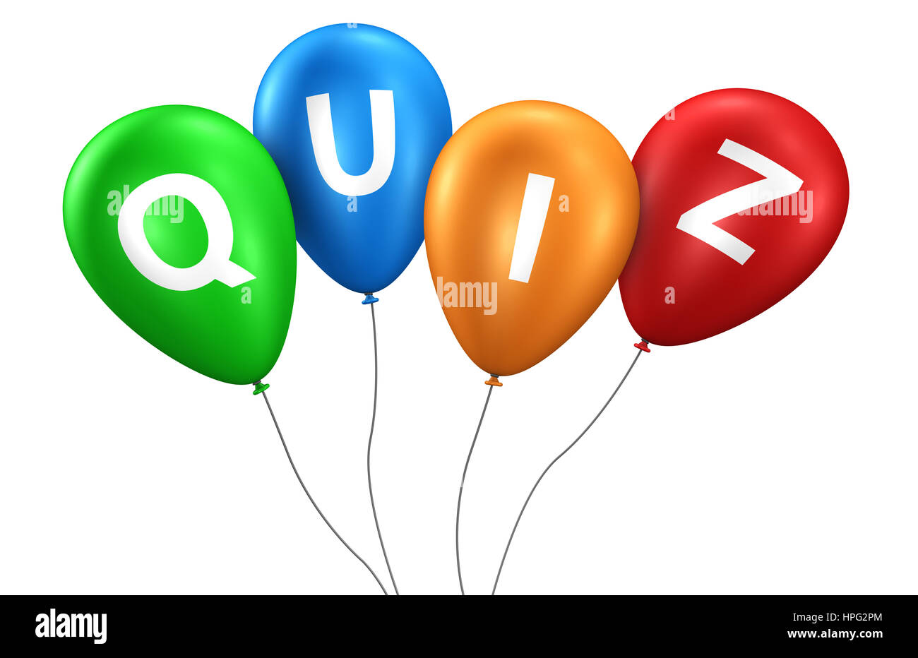 Concetto di quiz con quiz parola e segno su palloncini colorati 3D'illustrazione. Foto Stock