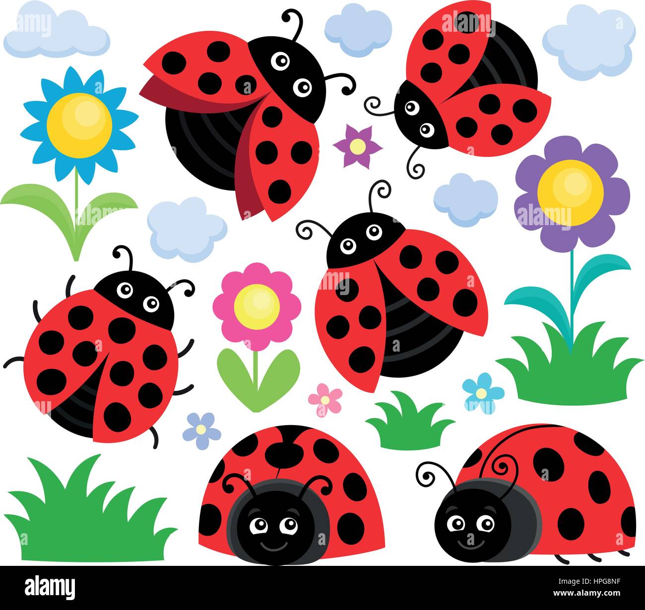 Stilizzata ladybugs tema impostato 1 - eps10 illustrazione vettoriale. Illustrazione Vettoriale