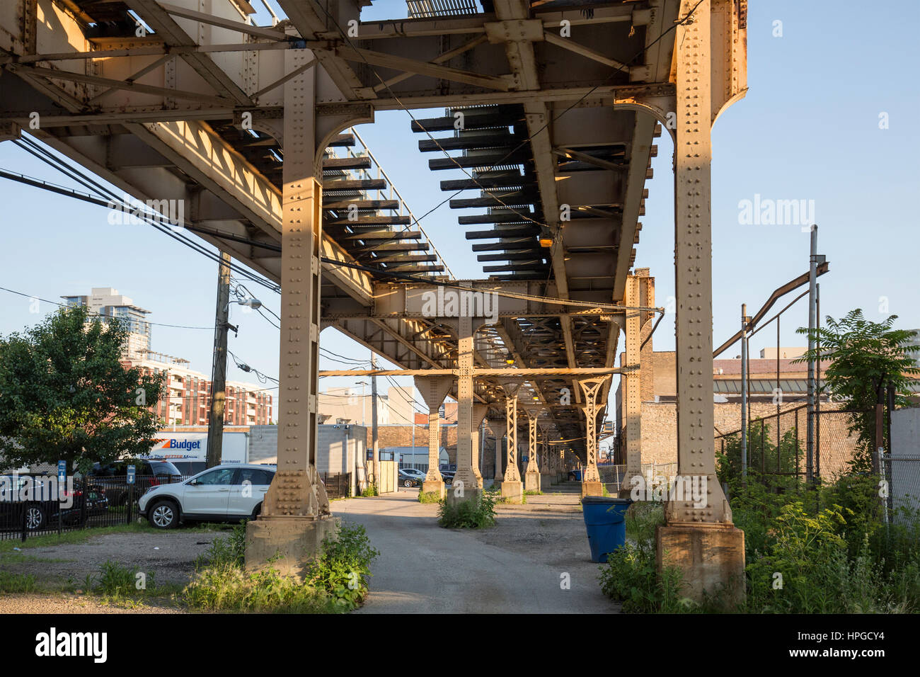 Overhead commuter rail le vie di Chicago. Foto Stock