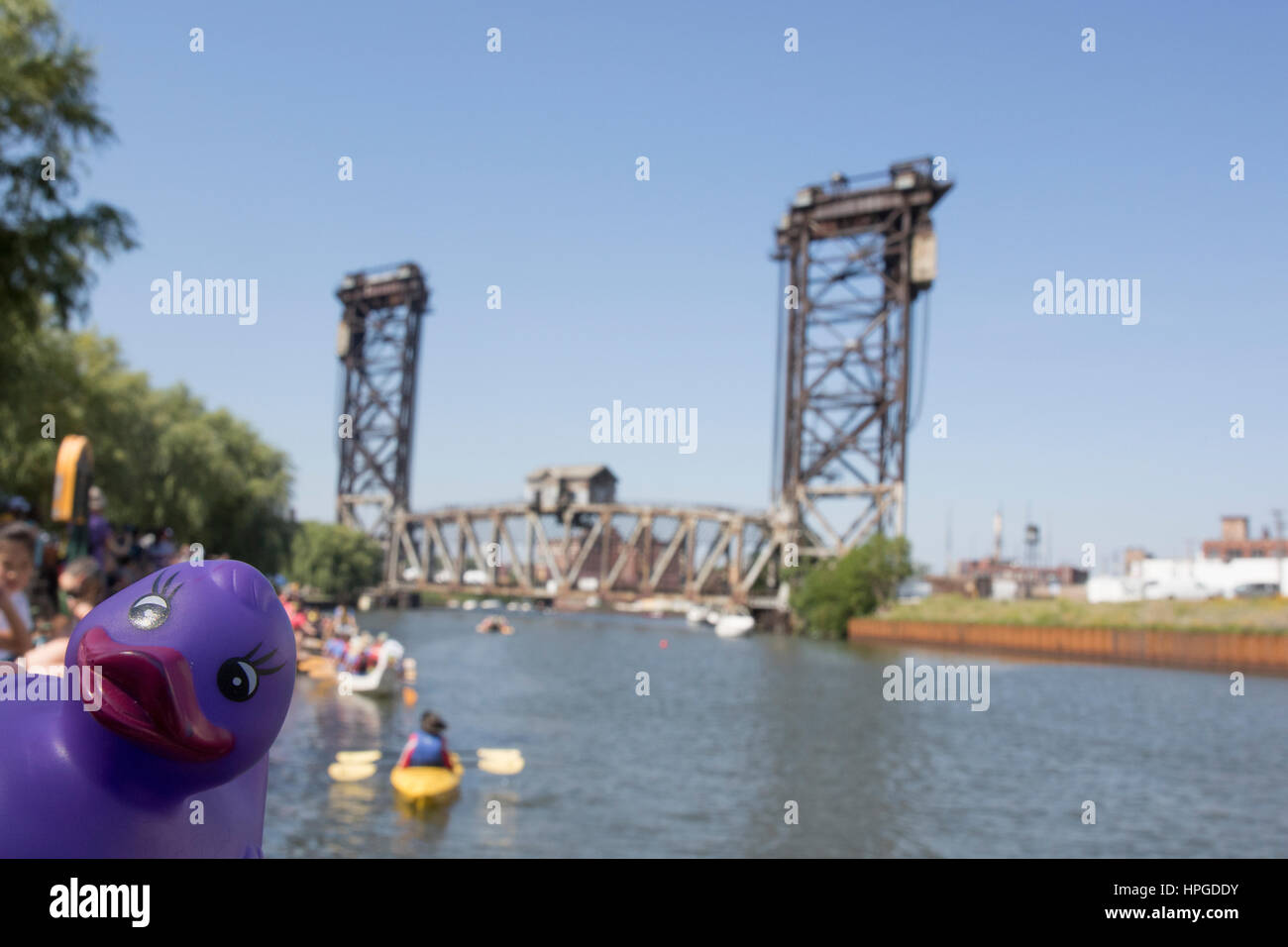 Photobombing rubber duck. Foto Stock