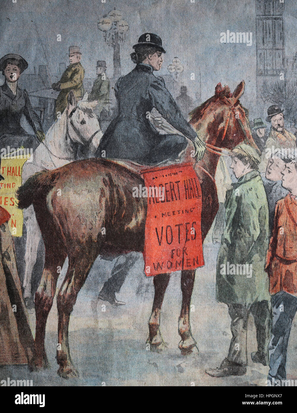 Suffragete Manifestazione a Londra. Gran Bretagna, 1905. Le Petit Parisien. Supplemento Litteraire illustre. 15 novenber, 1905. Foto Stock