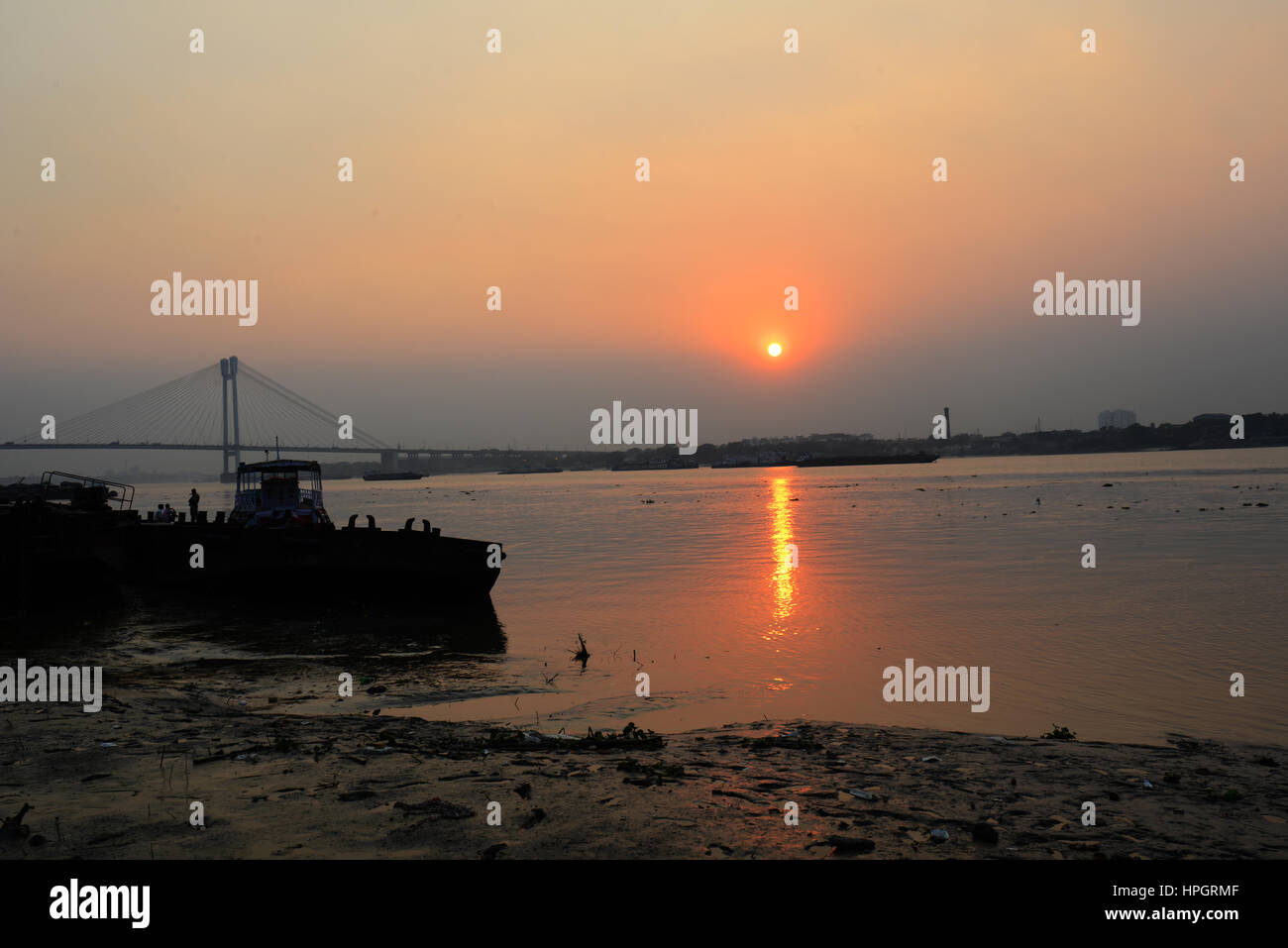 Il secondo ponte Hoogley aka Vidyasagar Setu Tramonto Kolkata Foto Stock