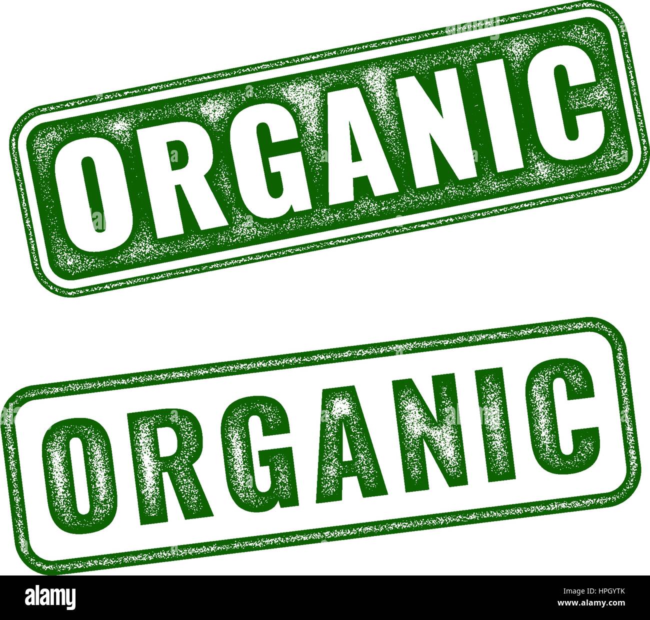 Set di green realistico organico Vector grunge timbro di gomma isolati su sfondo bianco. Illustrazione Vettoriale