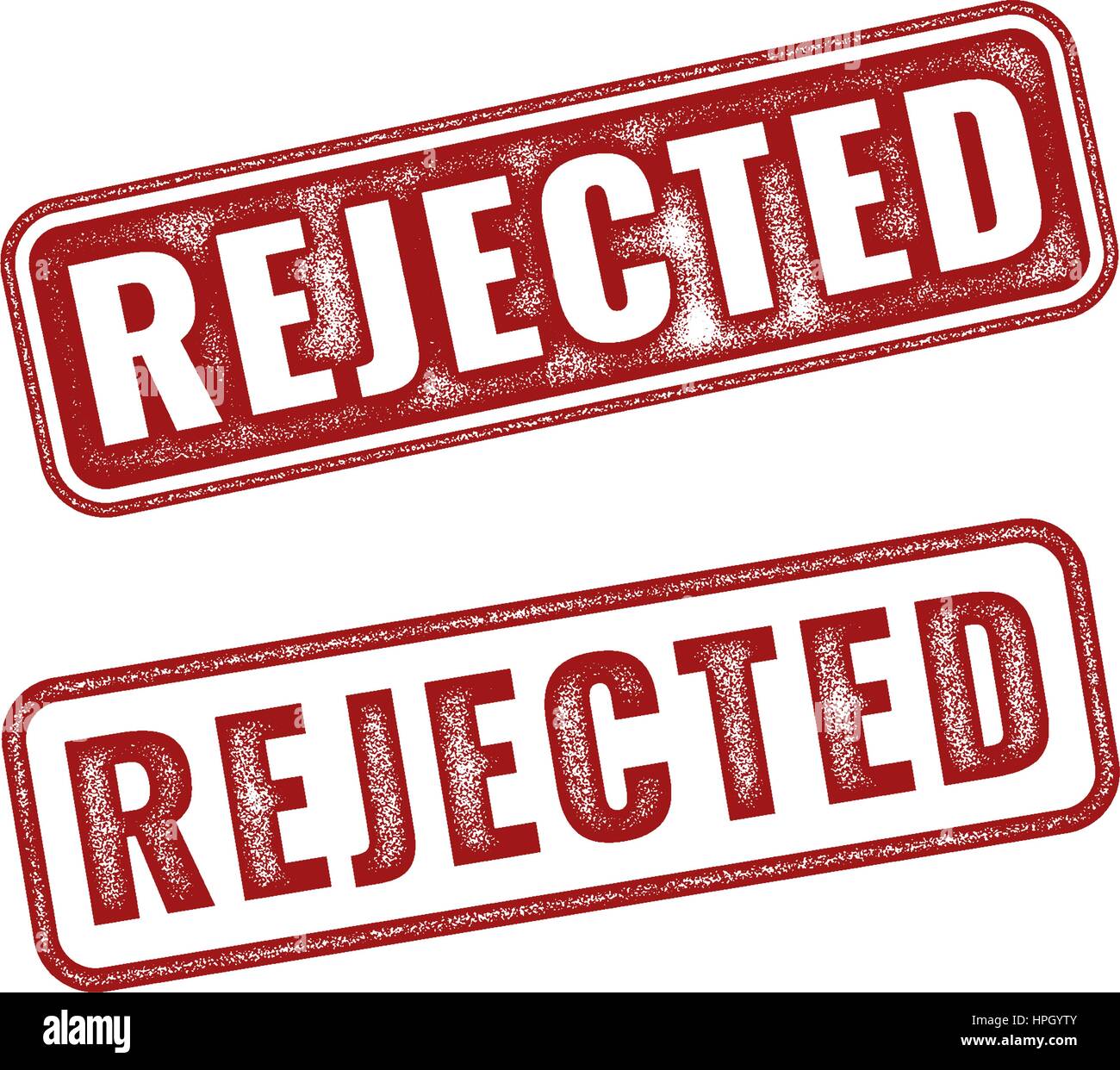 Set di red realistico respinto Vector grunge timbro di gomma isolati su sfondo bianco. Illustrazione Vettoriale