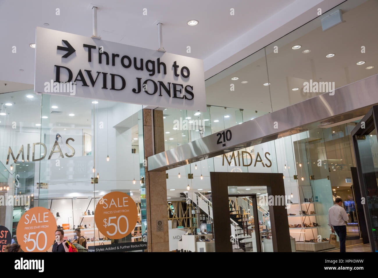 David Jones Department Store Accedi Pitt Street Mall shopping nel centro cittadino di Sydney, Nuovo Galles del Sud, Australia Foto Stock