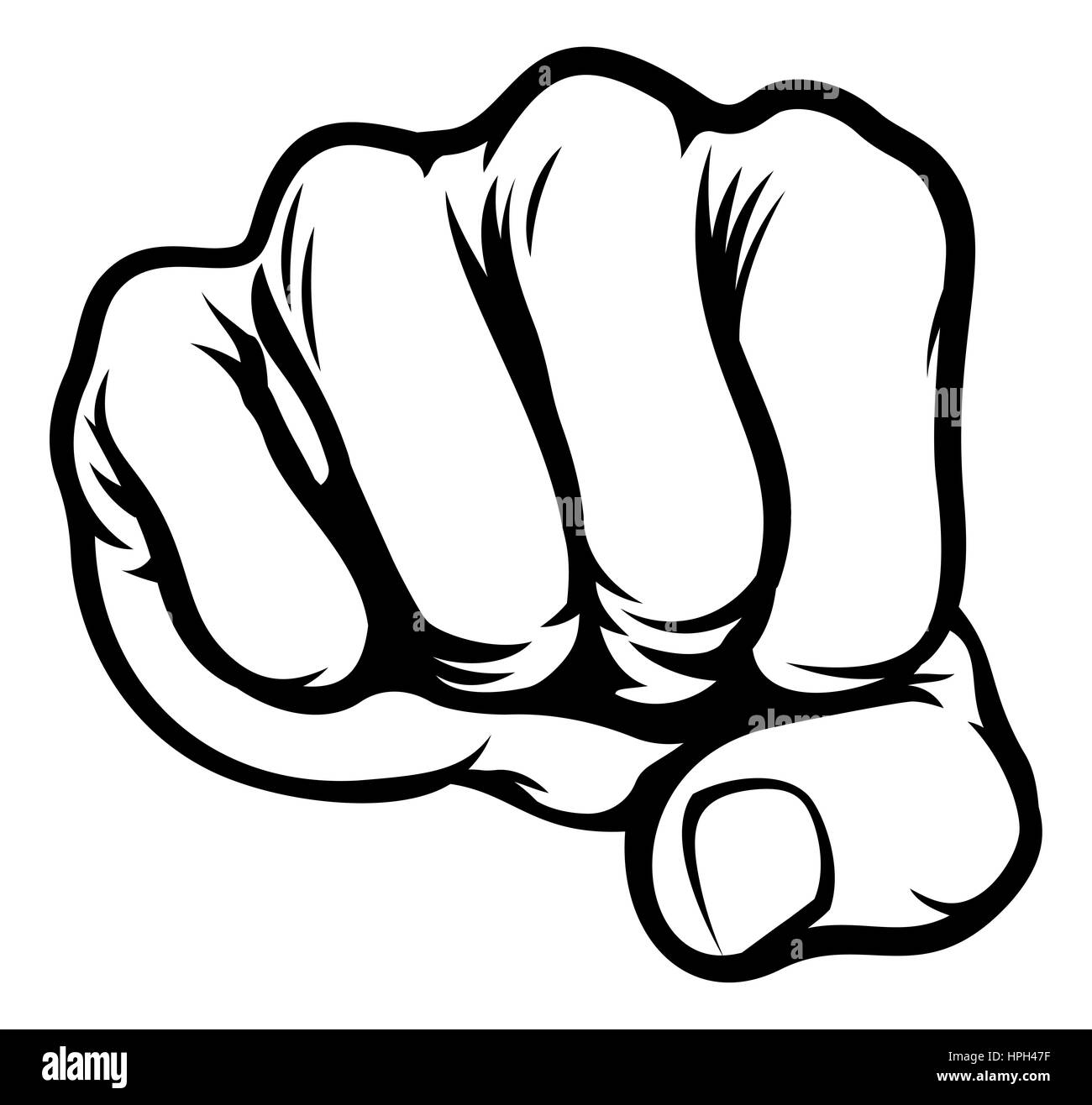 Pugno di punzonatura da parte anteriore in un cartoon pop art stile basato sui fumetti Foto Stock