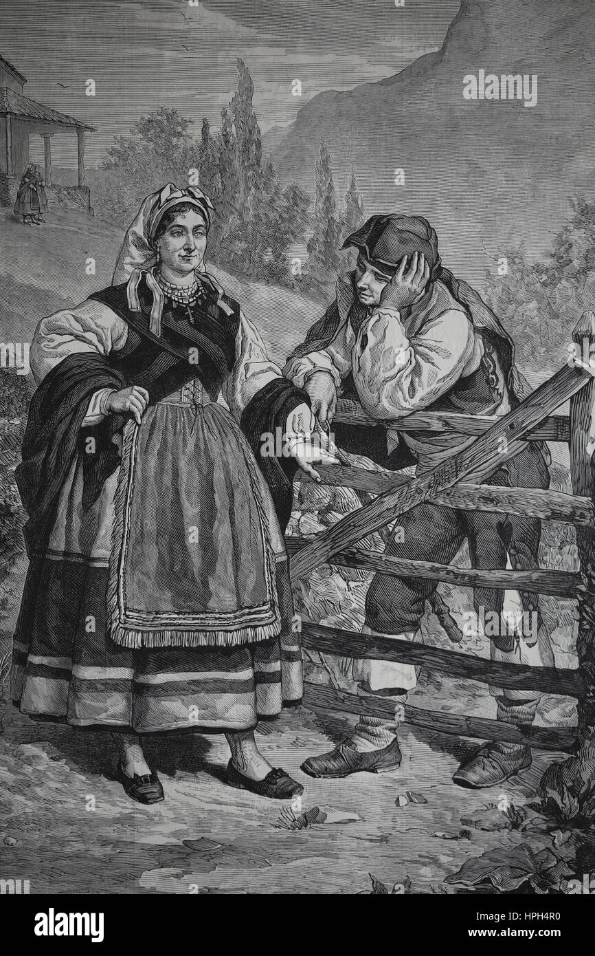 Nel nord della Spagna. Asturias. Oviedo. Disegno di J. Cuevas. Incisione di spagnoli e illustrazione americana, 1882. Foto Stock